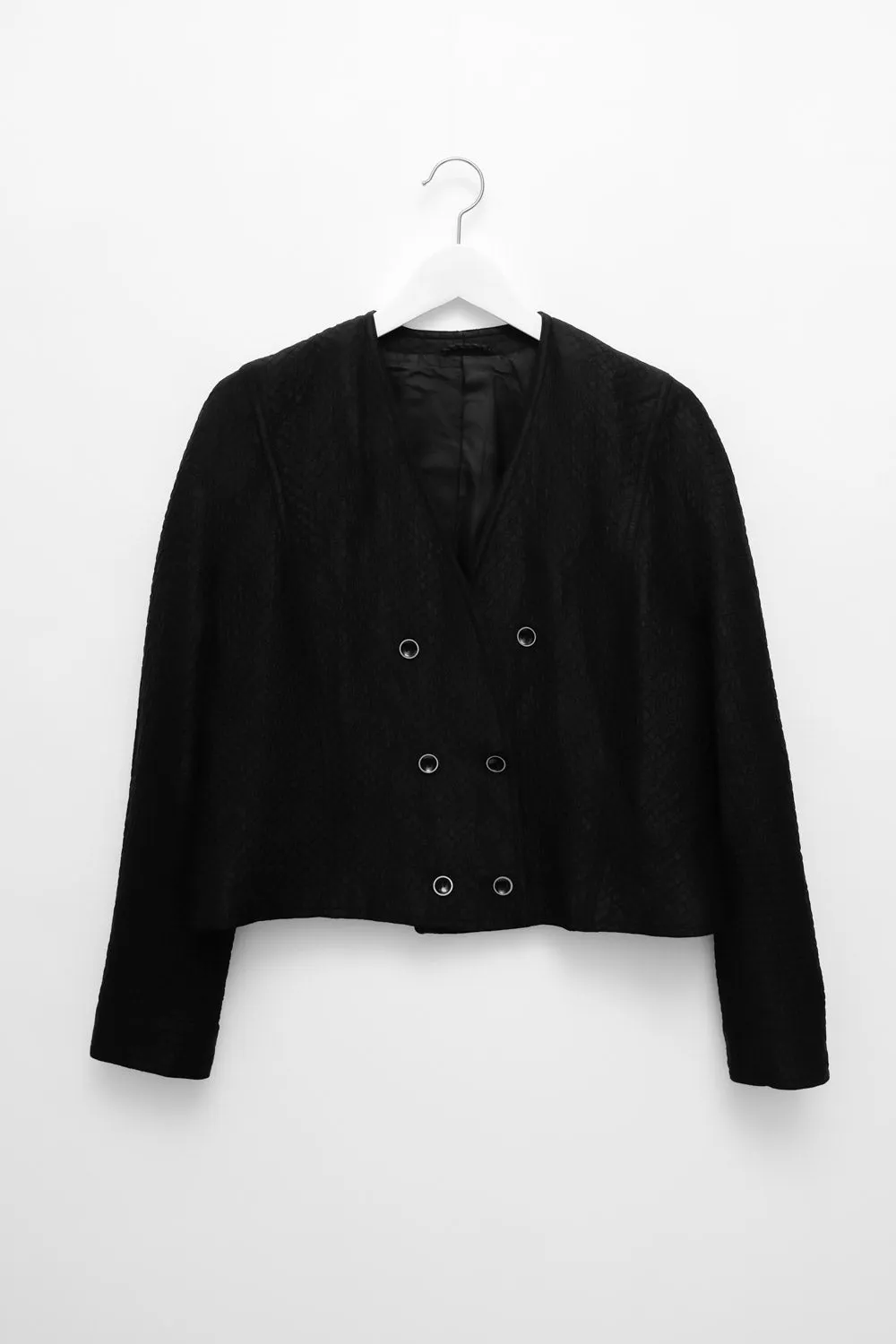 0039_CROP QUILTED BLACK VINTAGE BLAZER