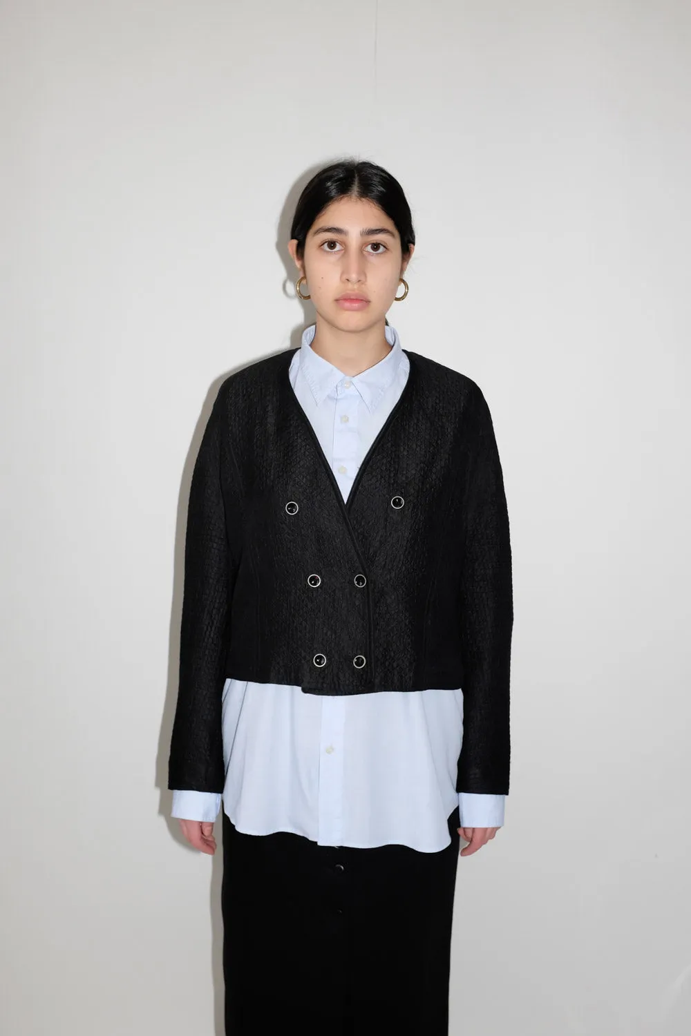 0039_CROP QUILTED BLACK VINTAGE BLAZER