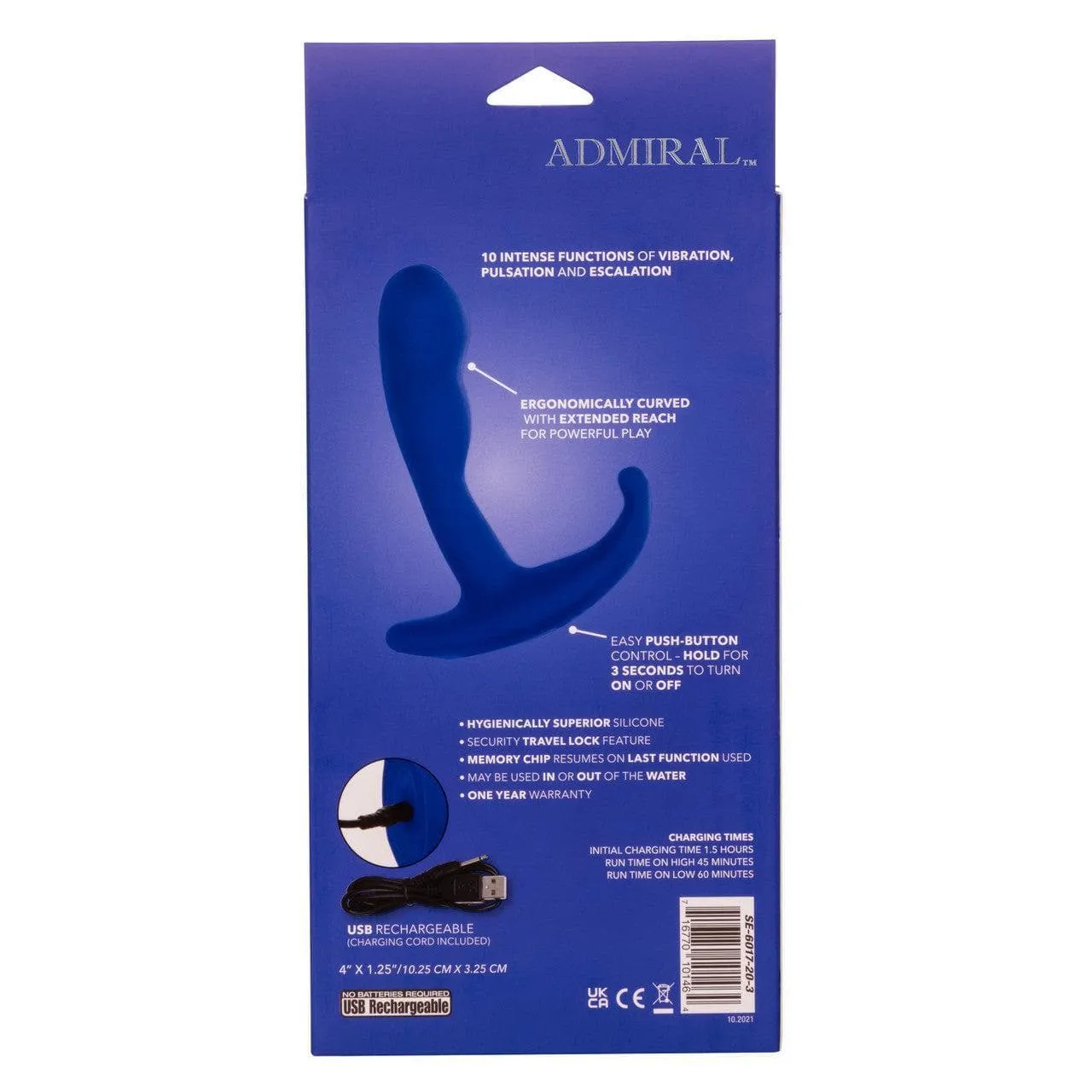 Admiral Advanced Silicone Curved 10 Function Dual Motor Prostate Probe Blue