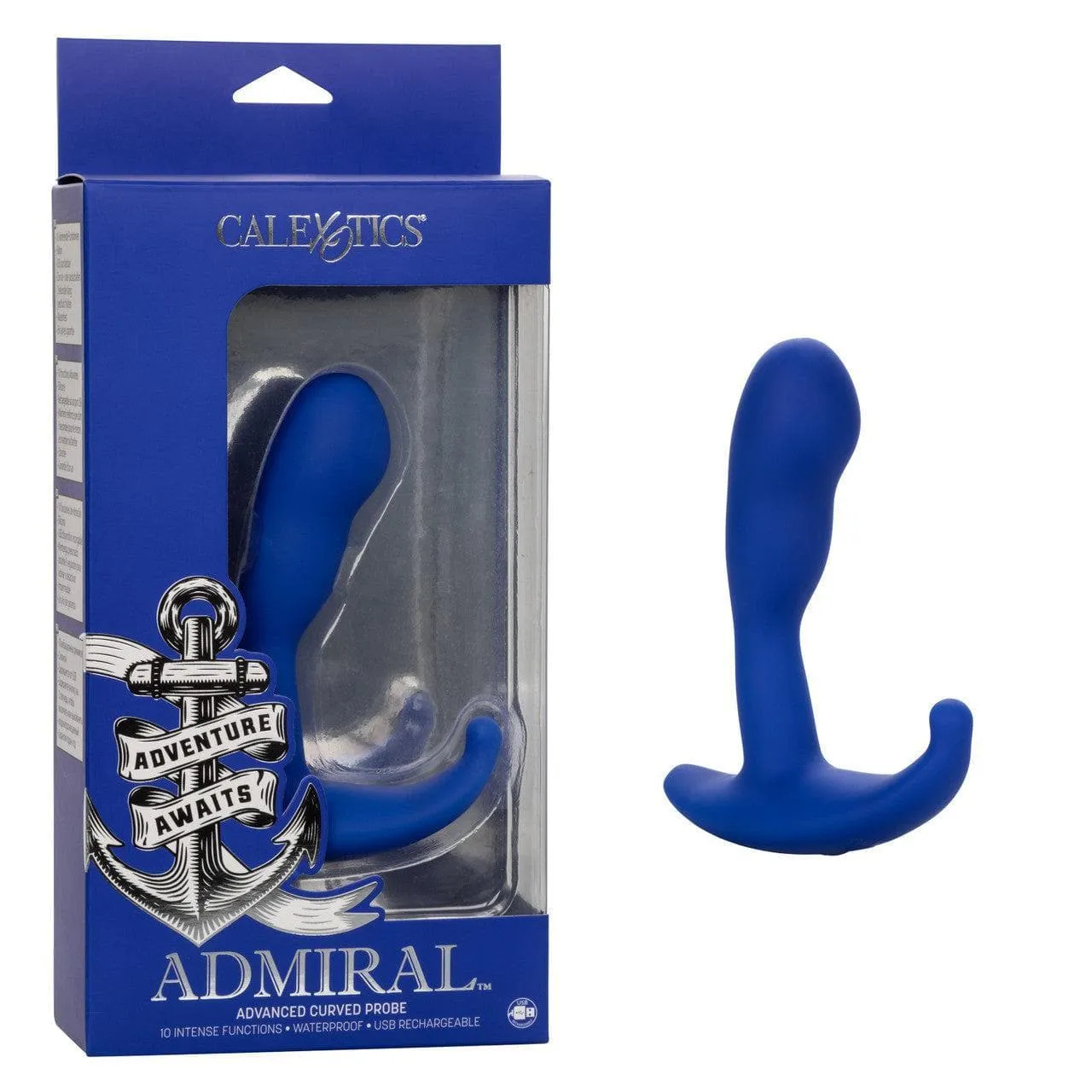 Admiral Advanced Silicone Curved 10 Function Dual Motor Prostate Probe Blue