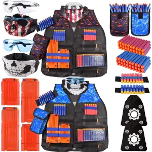 Ashlee Kids Cool Tactical Vest 2 Pack Set With Gun Toys and Accessories – 2 Vests With Tactical Mask, Protective Glasses,Wrist Band & Protective Glasses For Kids Boys And Girls