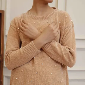 Beige Velvet Thread Winter Sweater PW4829