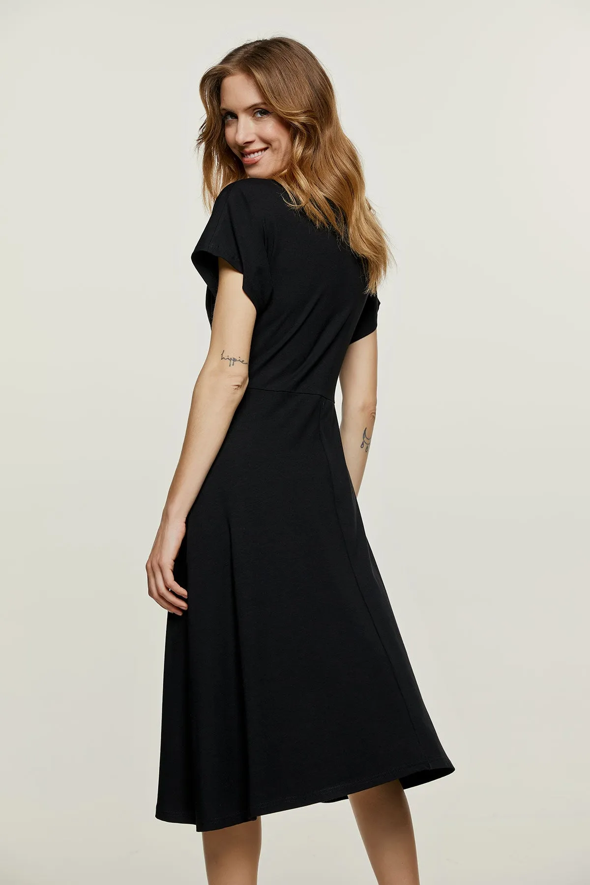 Black Knot Detail Midi Dress