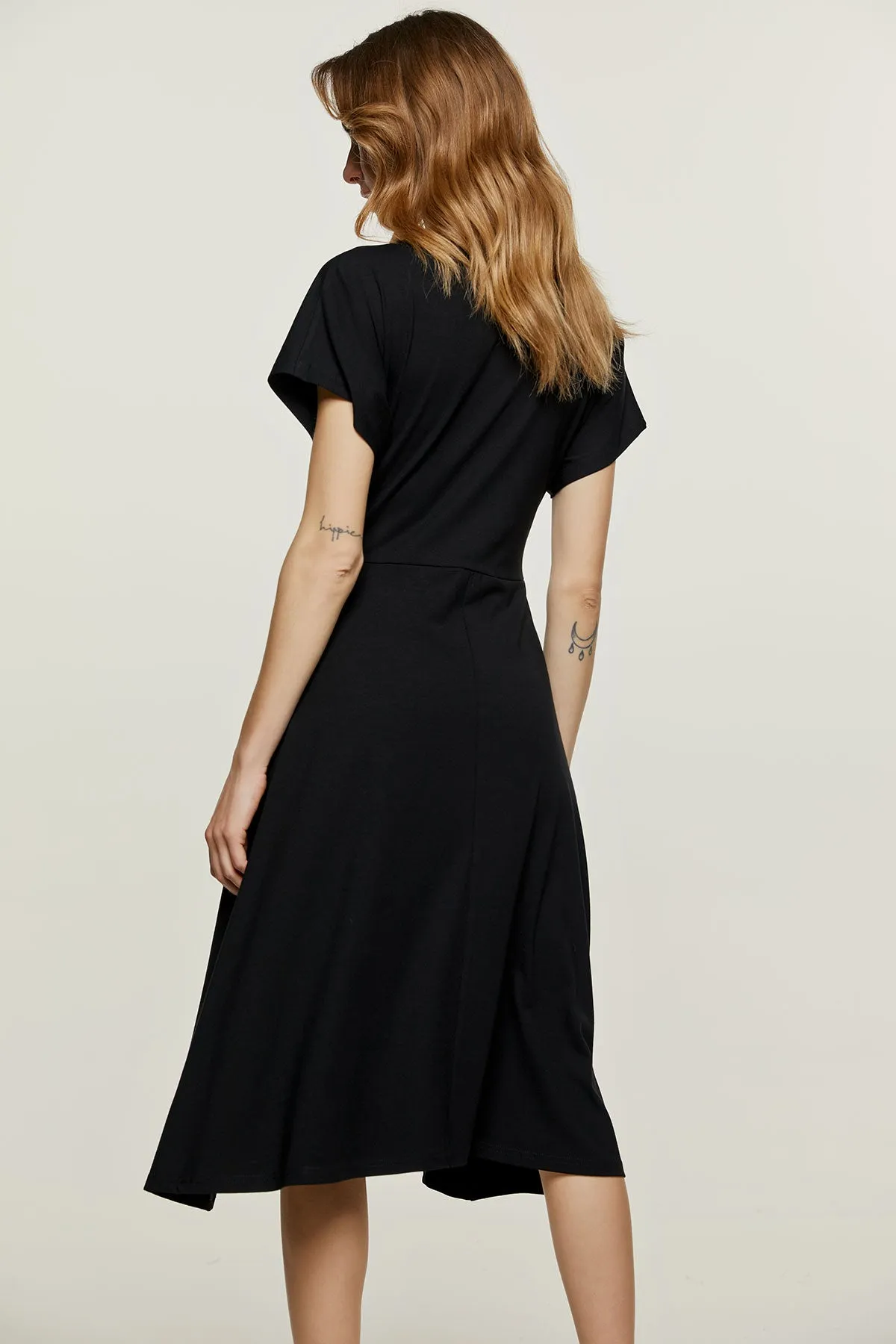 Black Knot Detail Midi Dress