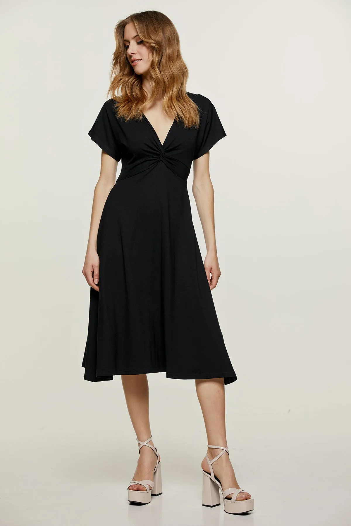 Black Knot Detail Midi Dress