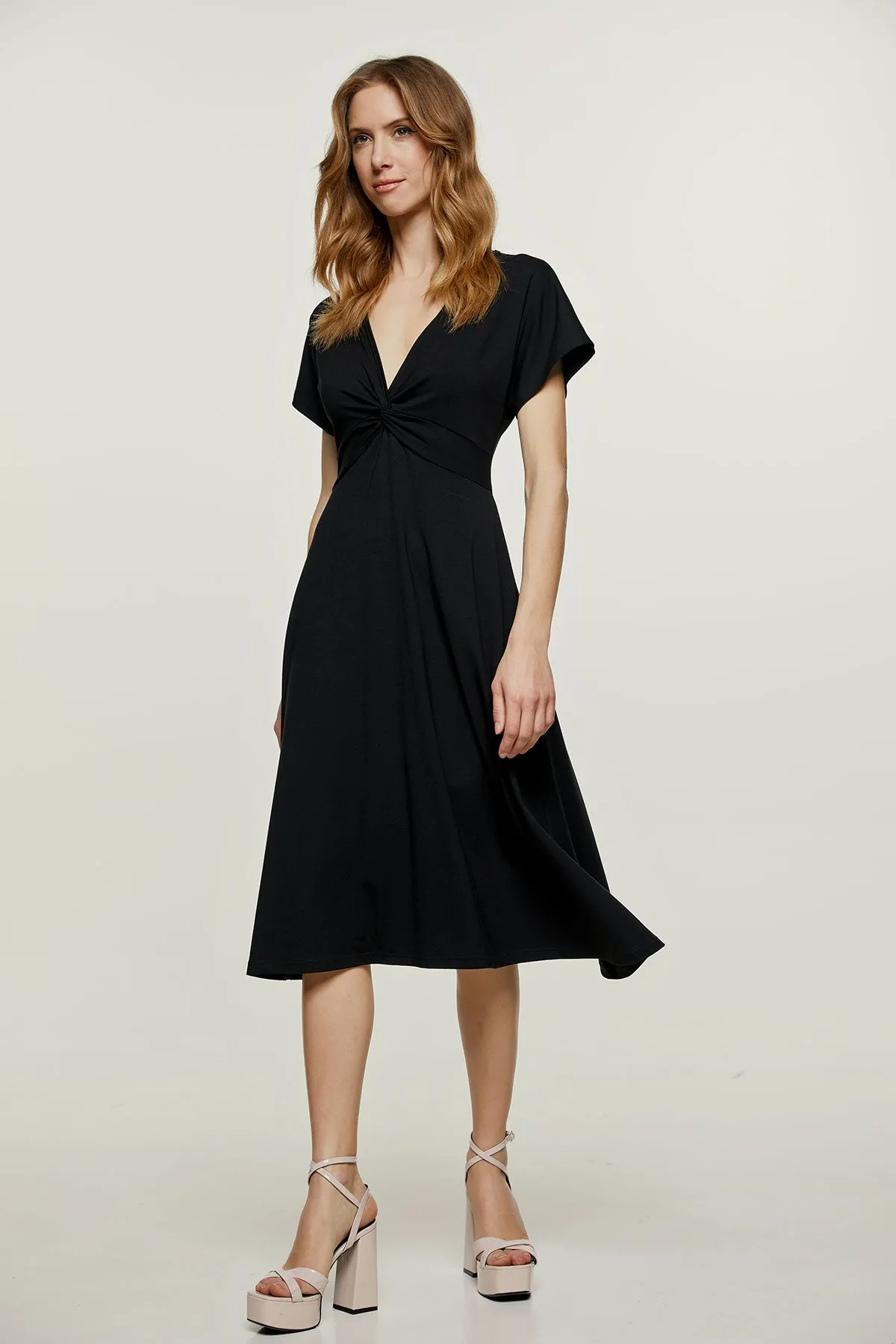 Black Knot Detail Midi Dress