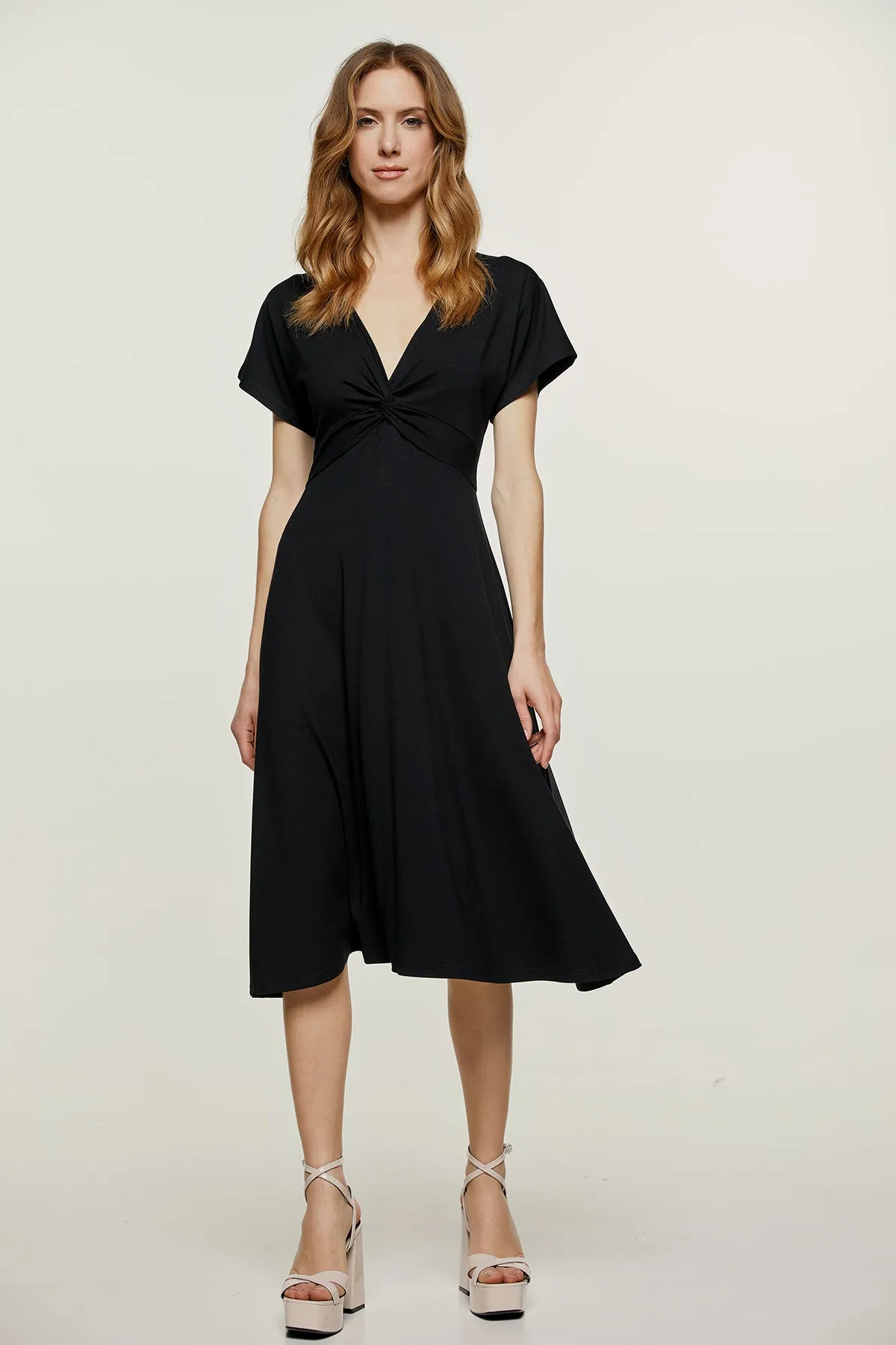 Black Knot Detail Midi Dress