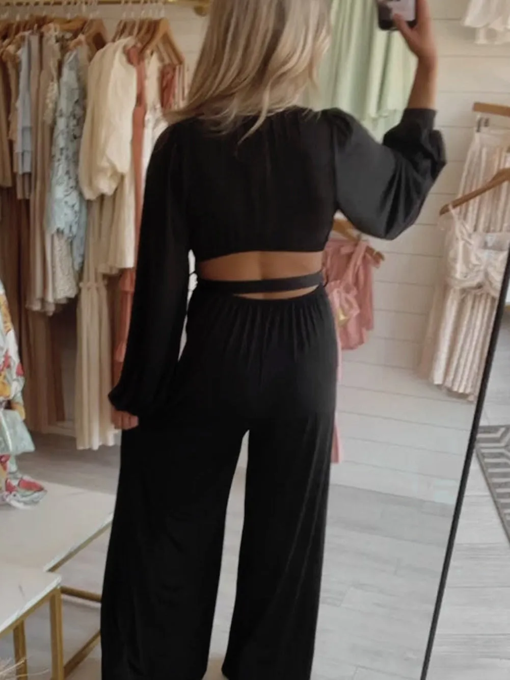 Casual Black Wide Leg Jumpsuit