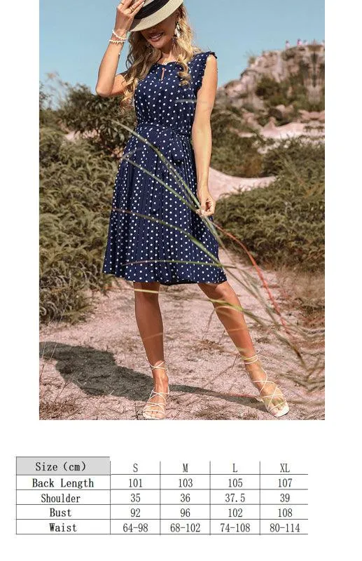 Chic Lace-Up Polka Dot Dress - Elegant Vintage Fashion Piece