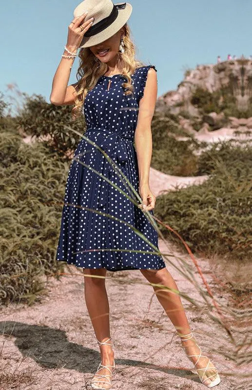 Chic Lace-Up Polka Dot Dress - Elegant Vintage Fashion Piece