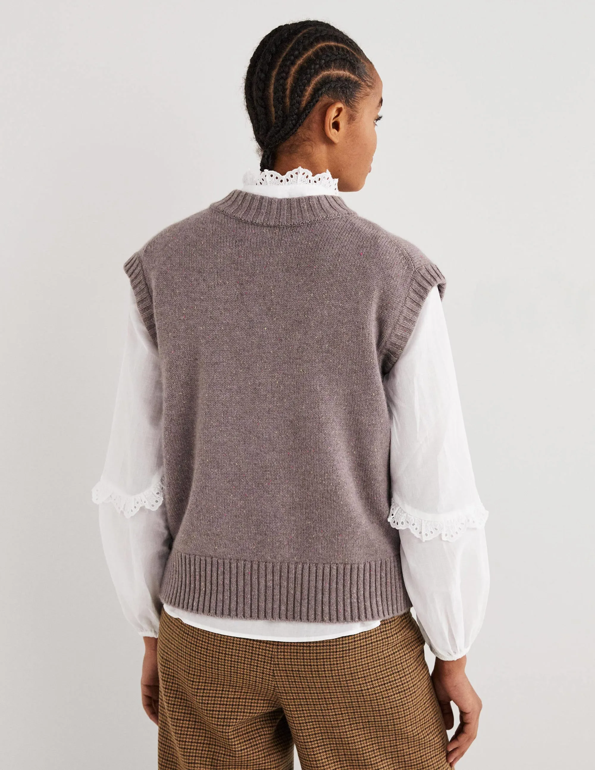 Chunky Cashmere Crew Neck Tank-Grey, Multi Nep