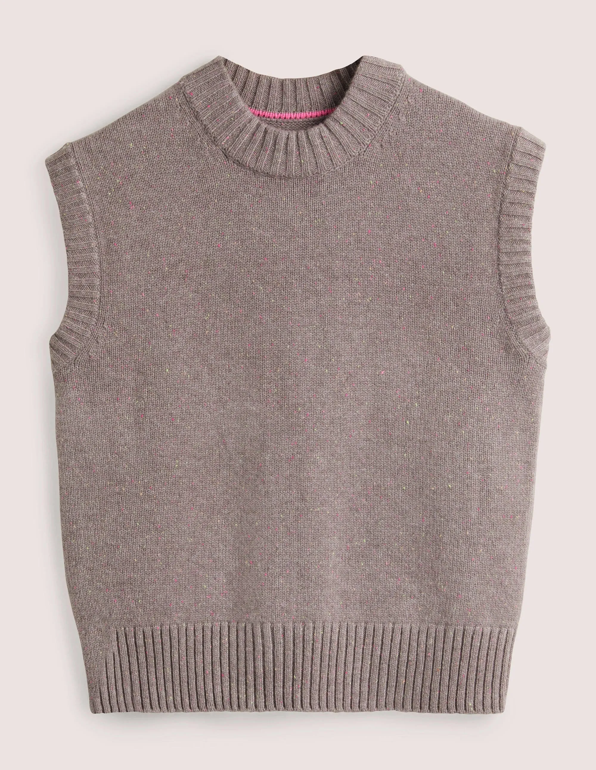 Chunky Cashmere Crew Neck Tank-Grey, Multi Nep