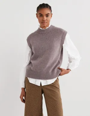 Chunky Cashmere Crew Neck Tank-Grey, Multi Nep