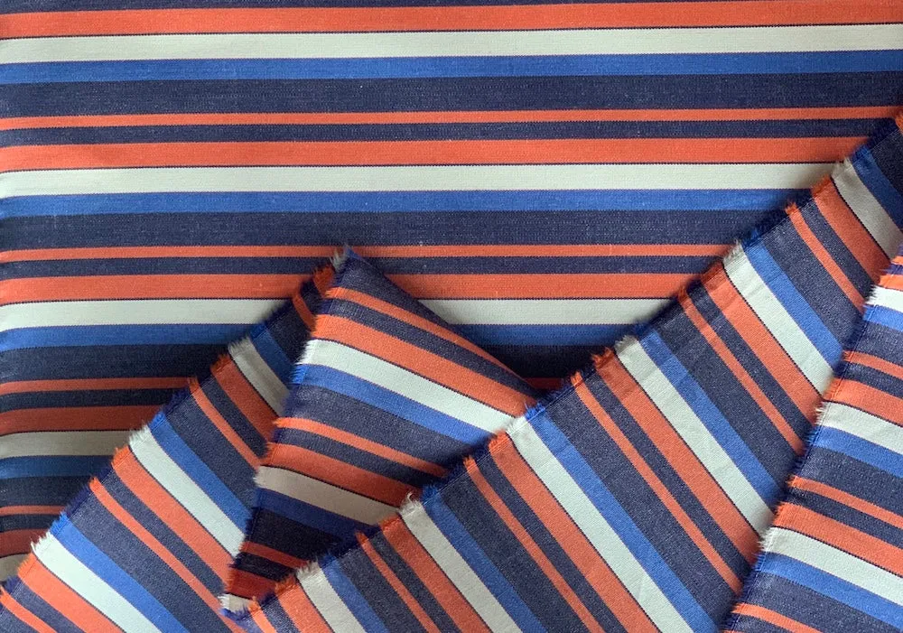 Denim, Cornflower, Tangerine & White Striped Fine Cotton Poplin Shirting (Made in Japan)