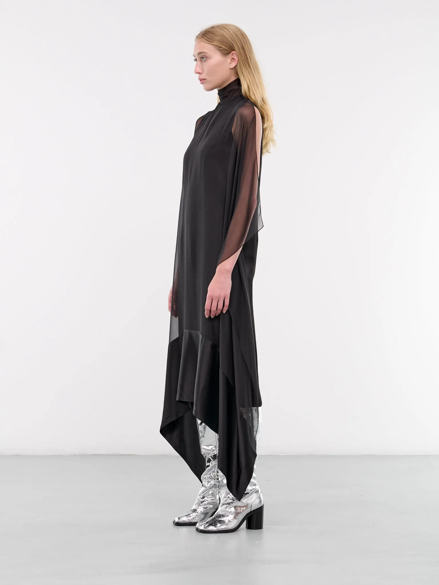 Draped Silk Dress (S2WDR08-BLACK)