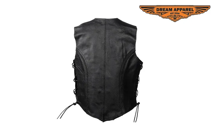 Dream Apparel Womens Leather Vest With Side Laces