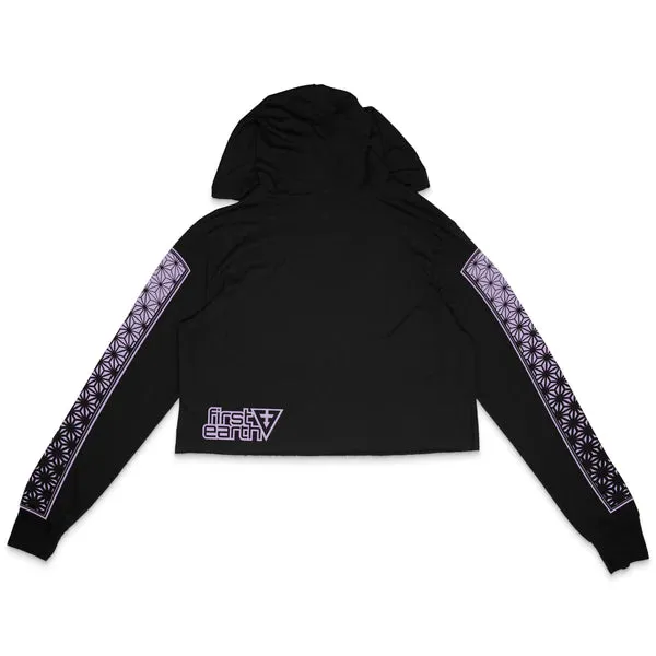 First Earth - Luna Owl Cropped Longsleeve Hoodie Black/Purple