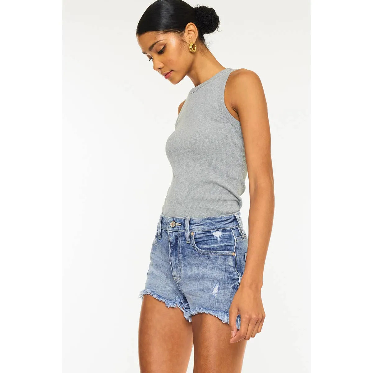 High rise mom shorts in medium denim-SALE