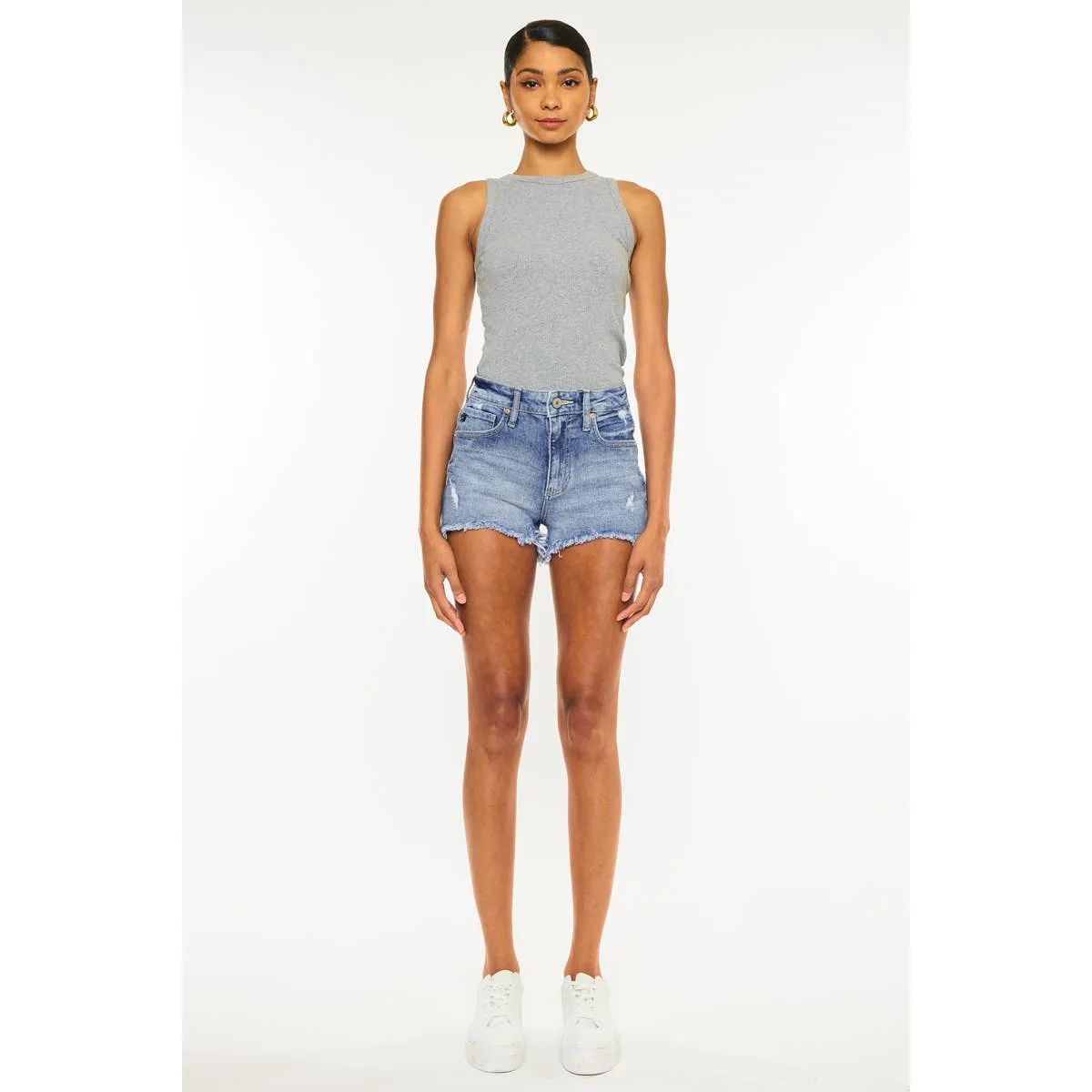 High rise mom shorts in medium denim-SALE