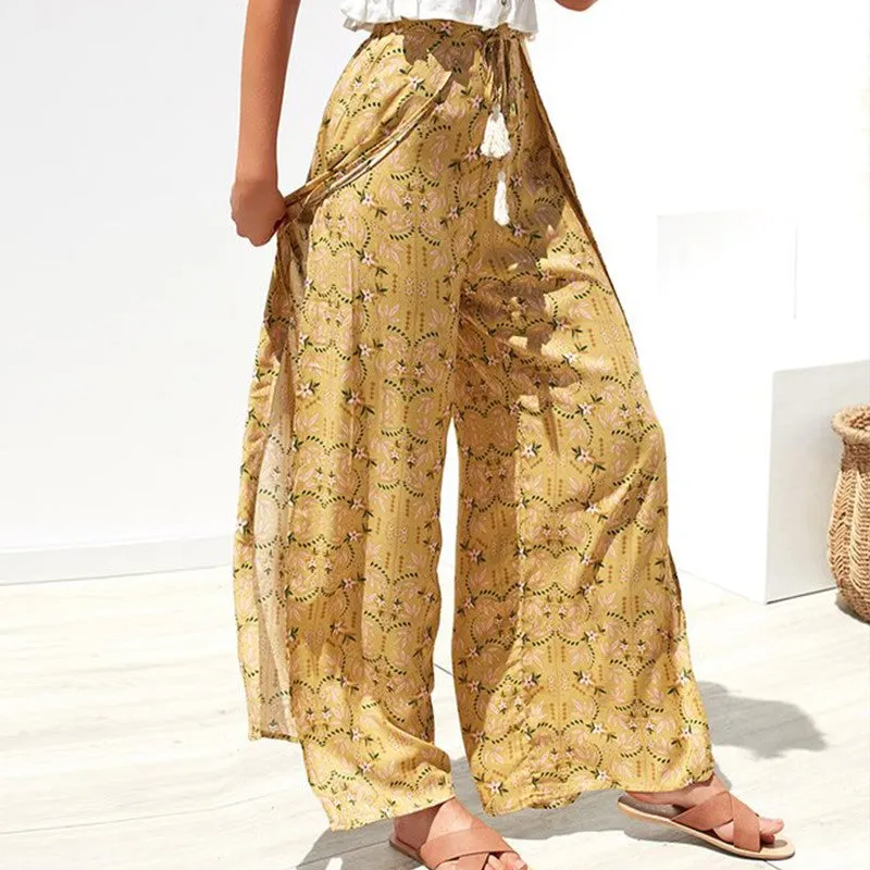 High Waist Vintage Split Floral Pants