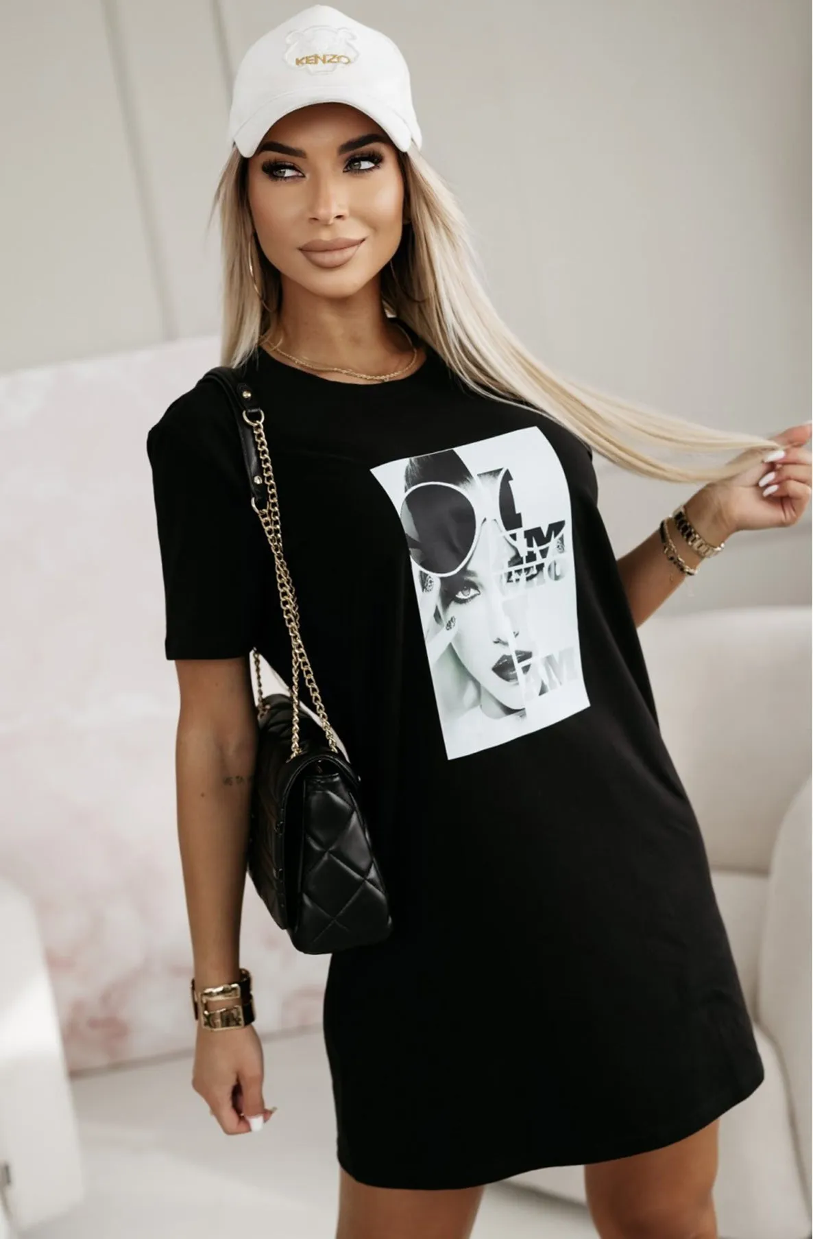 'I AM WHO I AM' Oversized Tunic T-Shirt Dress Top-Black