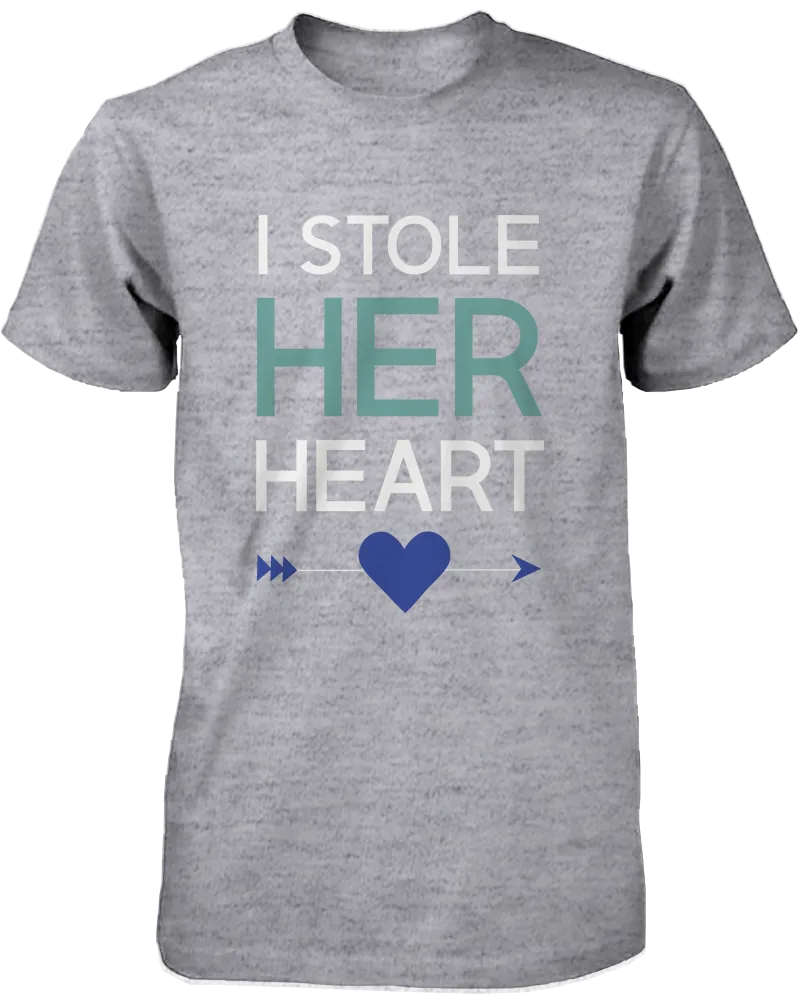 I Stole Her Heart, So I'm Stealing Heart Matching Couple Shirts in Grey (Set)