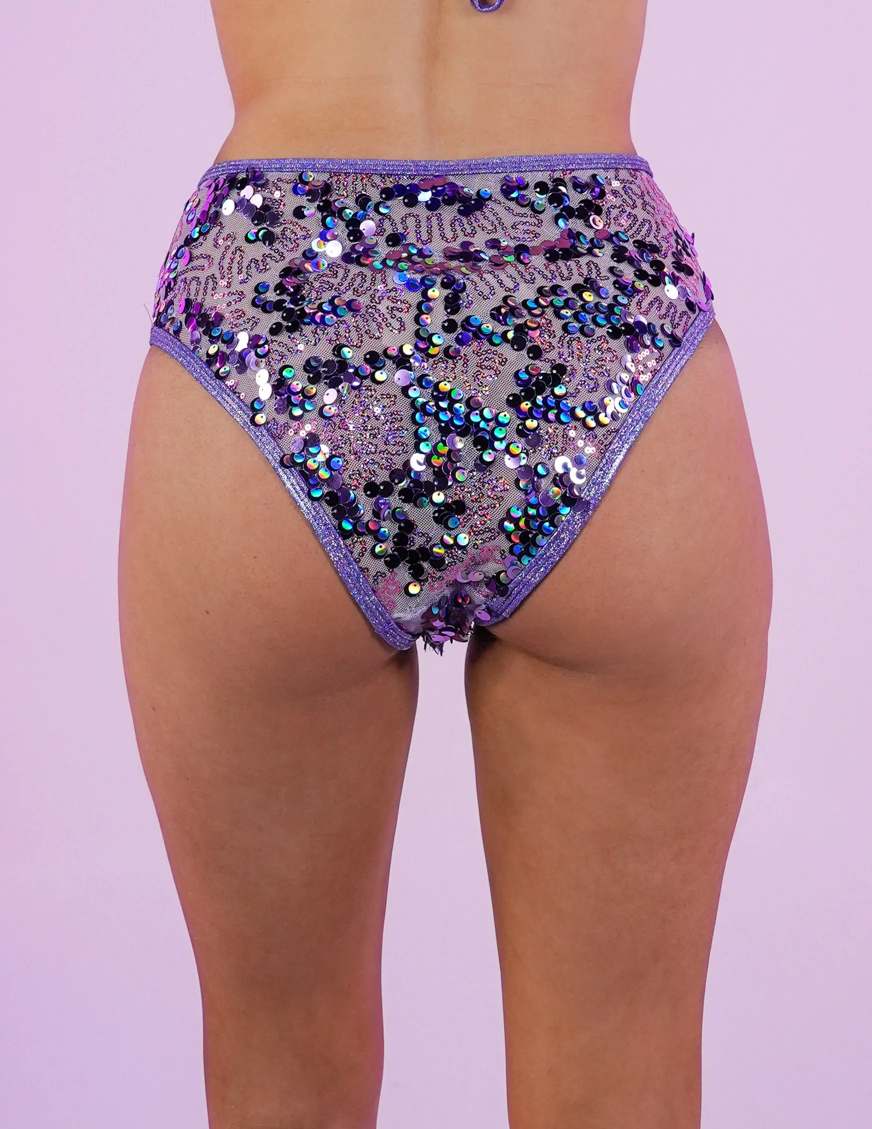 Lavender Sequin Disco High Waist Shorts