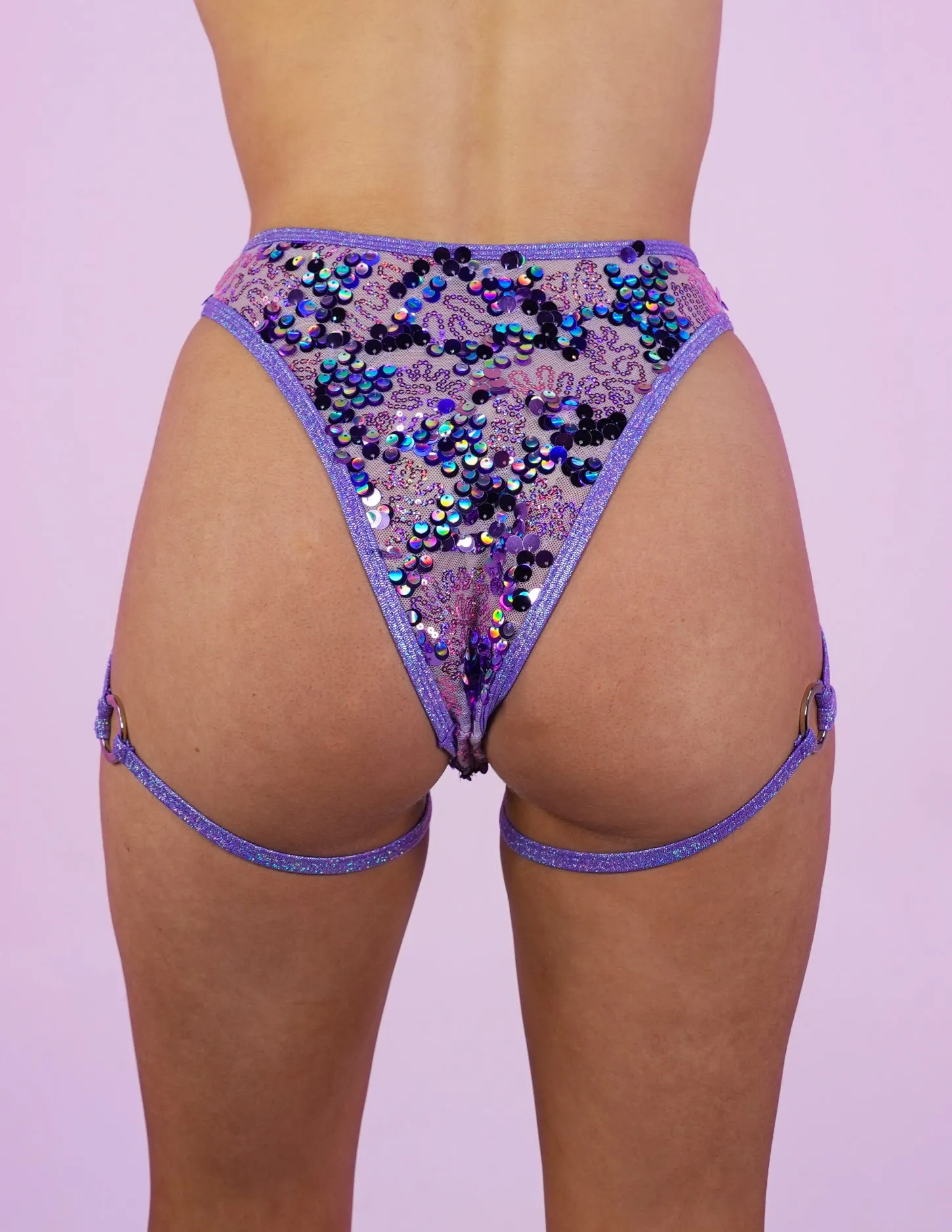 Lavender Sequin Disco Strapped Shorts