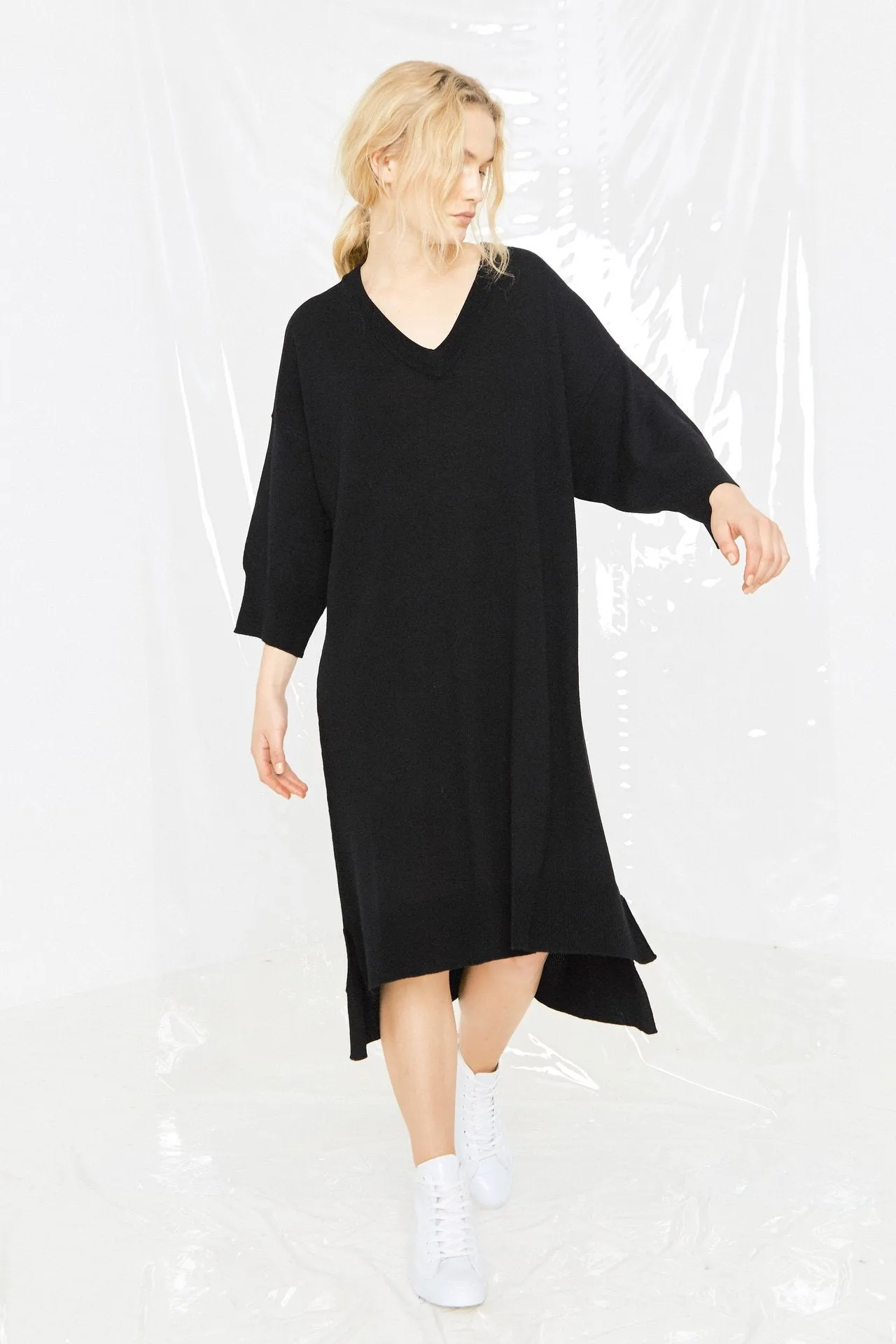 Leisure Knit Tee Dress - Black