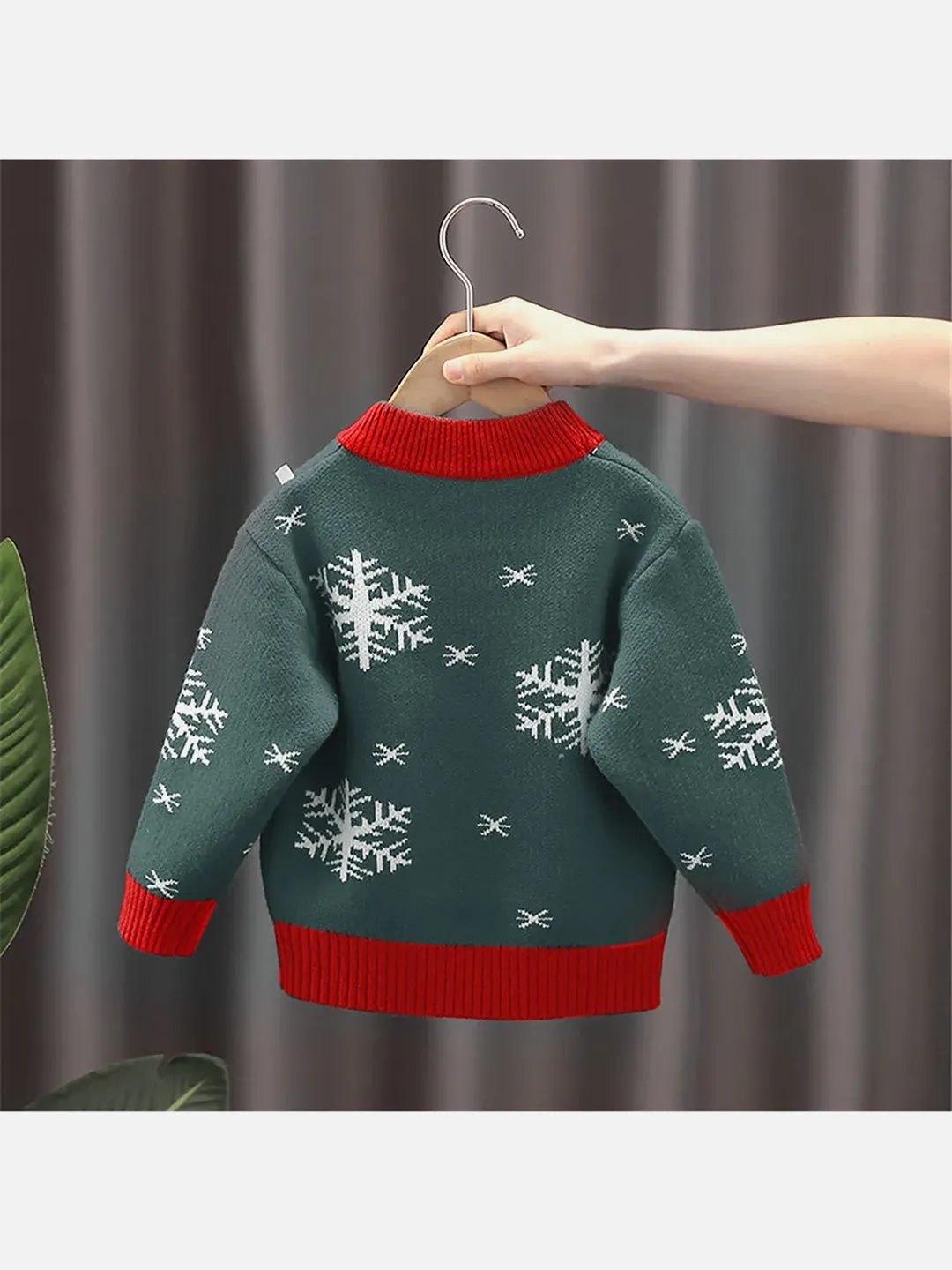 Little Surprise Box Green Flakes Reindeer Warmer Cardigan & Christmas Sweater for Kids