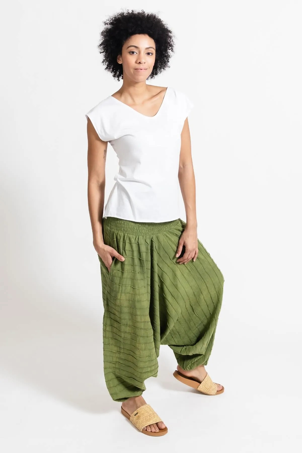 Low Crotch Pants Pintuck - Green