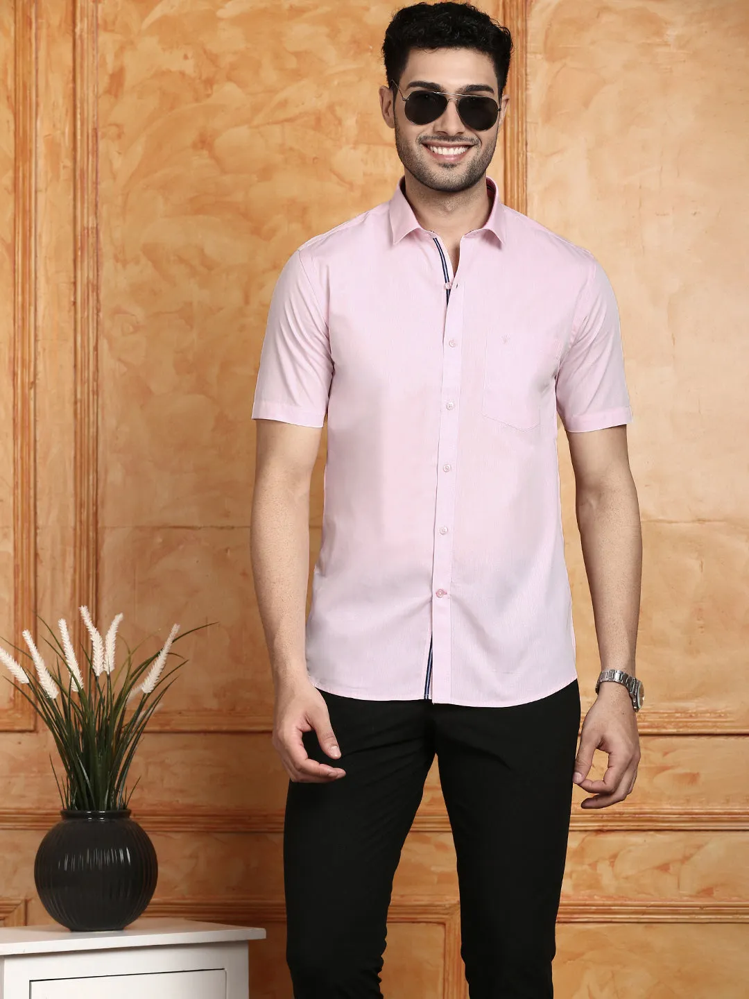 Men 100% Cotton Shirt Light Pink G115