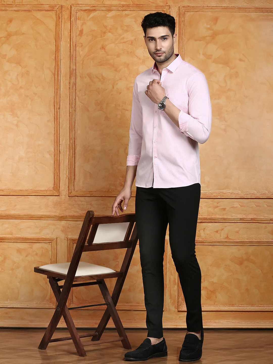 Men 100% Cotton Shirt Light Pink G115