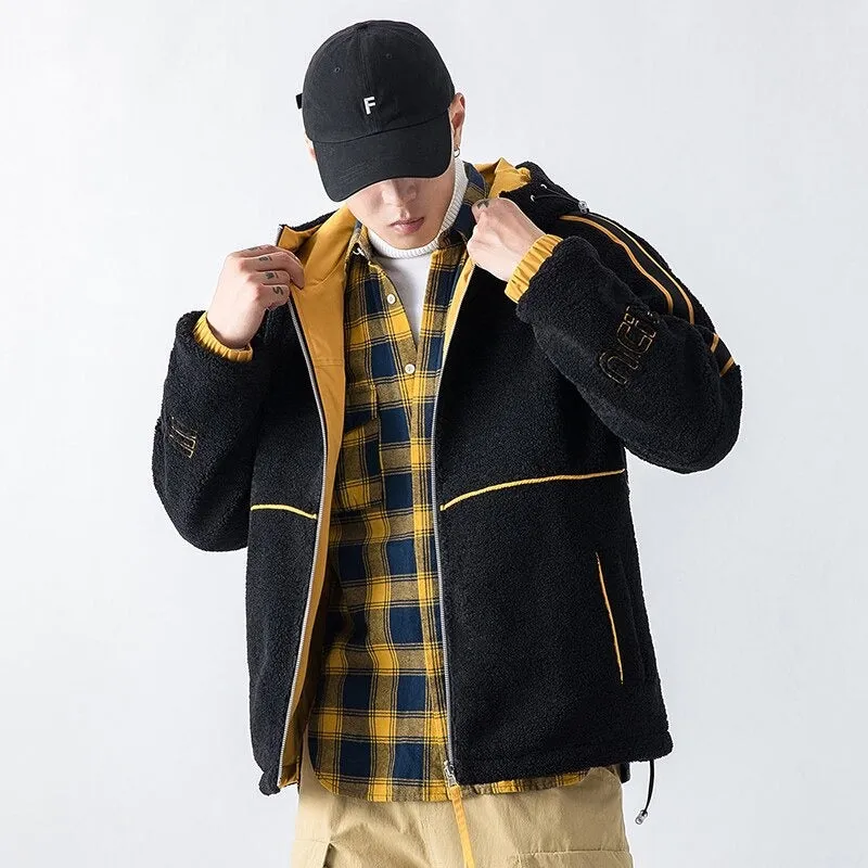 Men Casual Thick Fleece Parkas Reversible Jackets