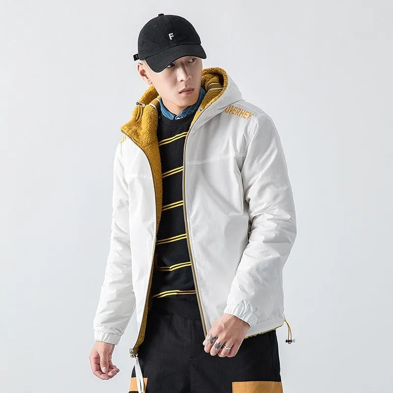 Men Casual Thick Fleece Parkas Reversible Jackets