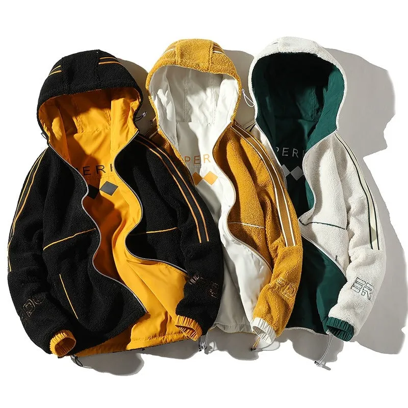 Men Casual Thick Fleece Parkas Reversible Jackets