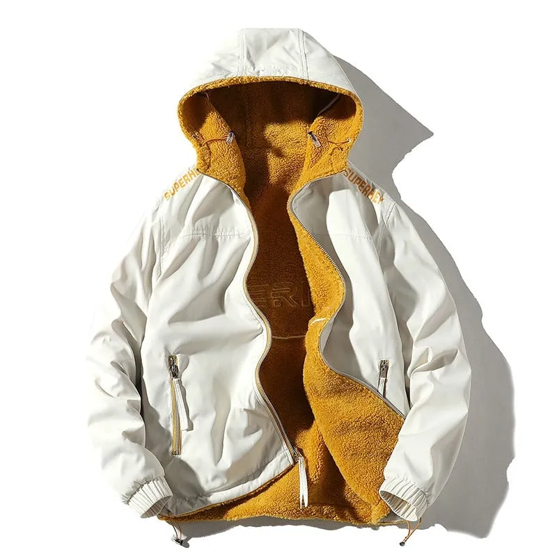 Men Casual Thick Fleece Parkas Reversible Jackets