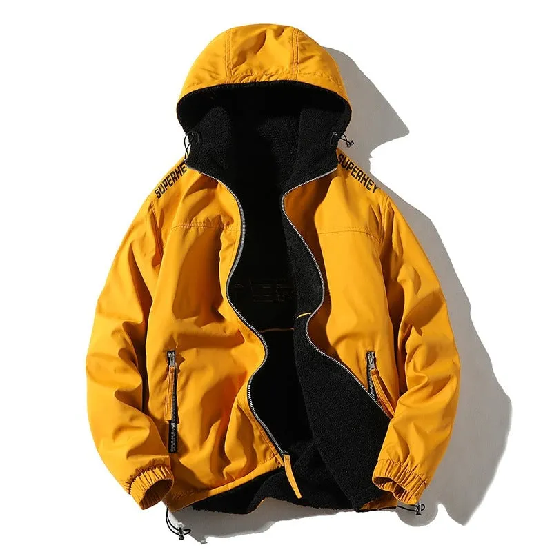 Men Casual Thick Fleece Parkas Reversible Jackets