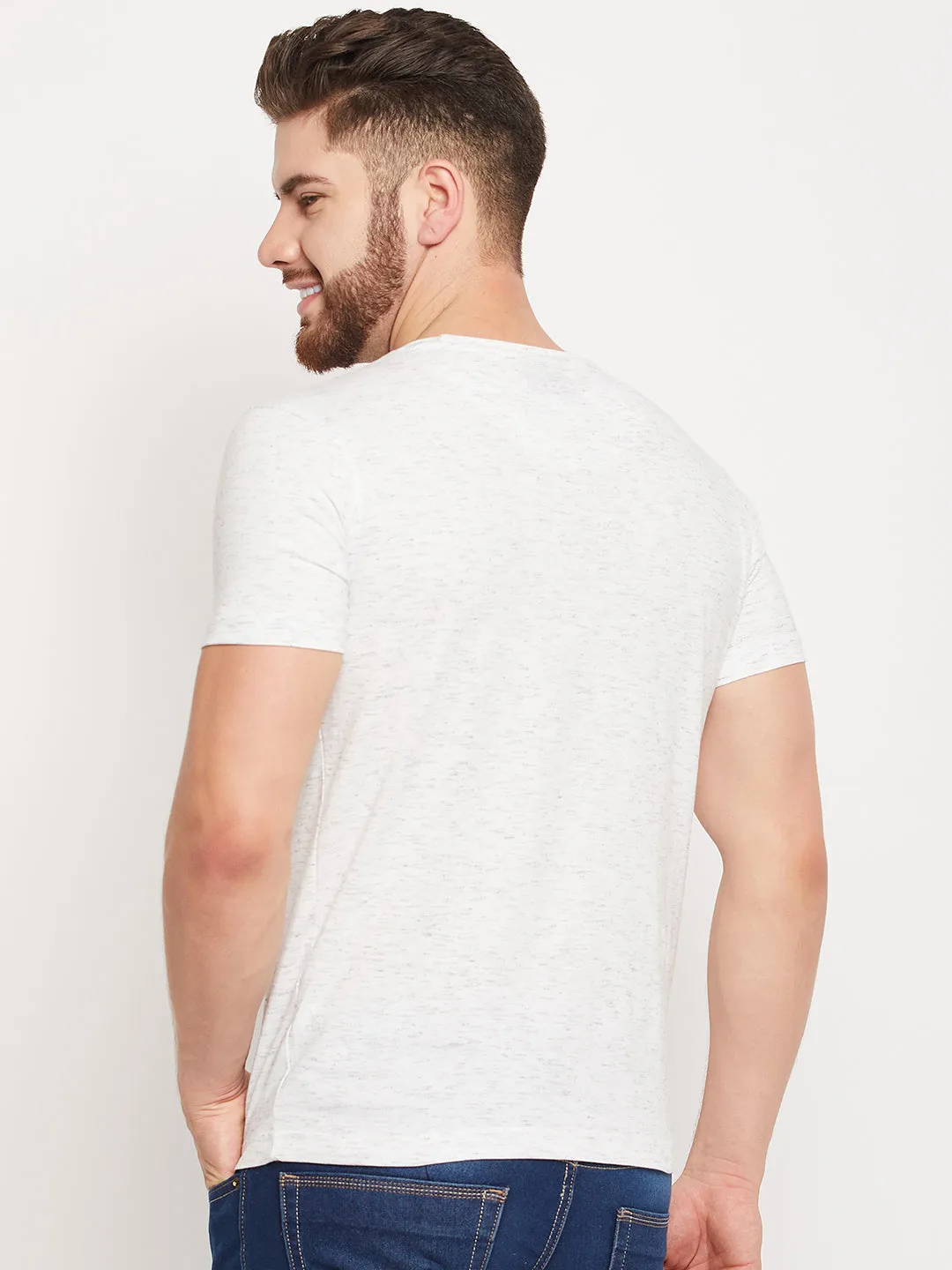 Men Ecru Melange Round Neck T-Shirt