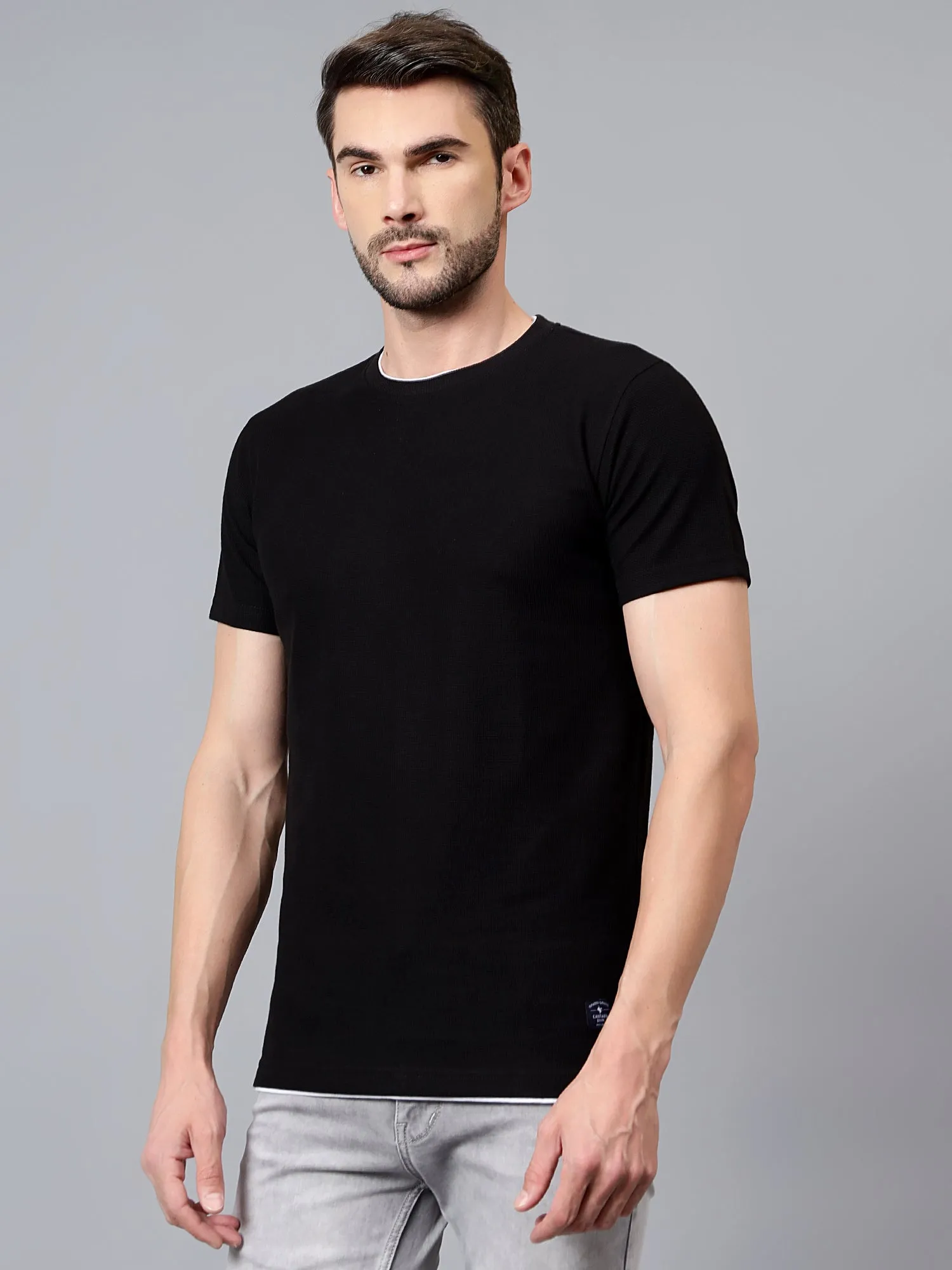 Men's Black Solid Round Neck Half Sleeve T-shirt