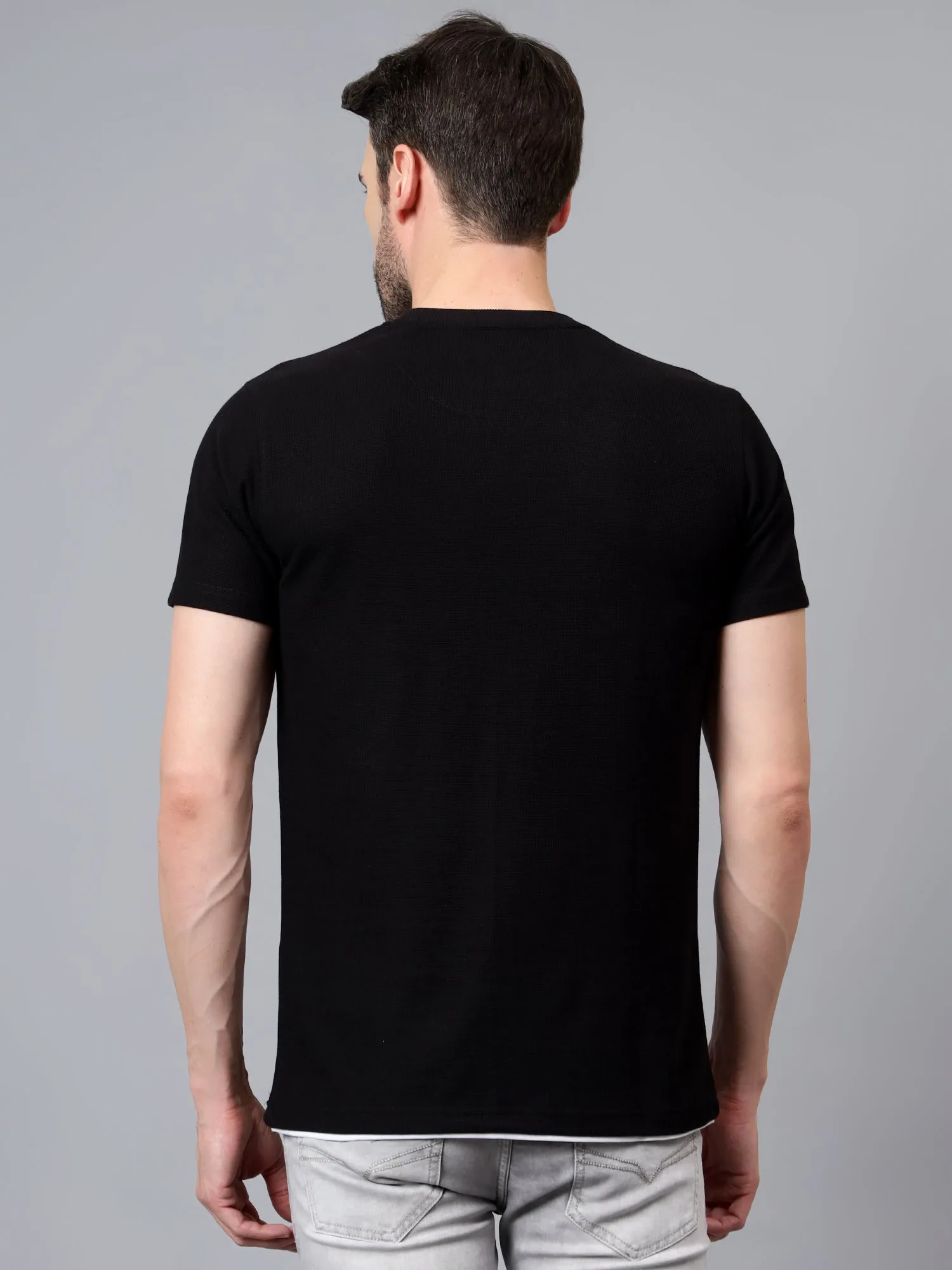 Men's Black Solid Round Neck Half Sleeve T-shirt