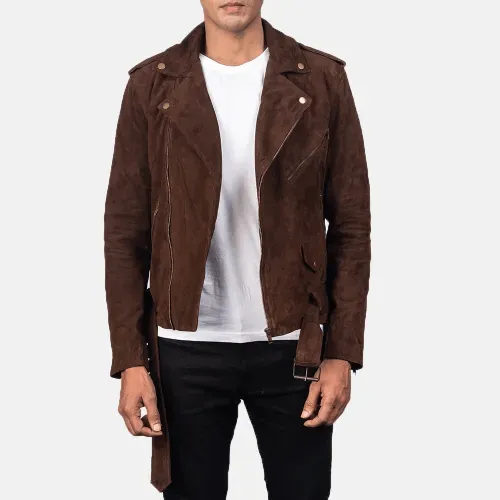 Mens Brown Suede Motorcycle Jacket