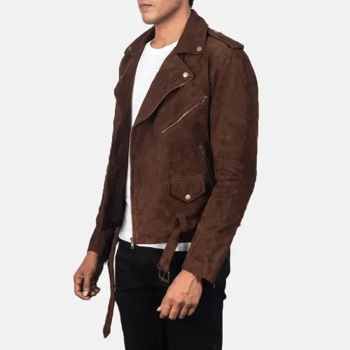 Mens Brown Suede Motorcycle Jacket