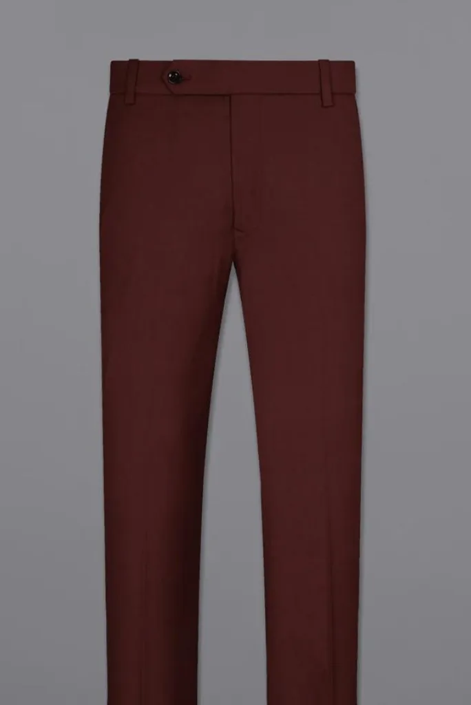 Men's Burgundy Pants Male Casual Solid Color Comfortable Quality Pure Color Trouser