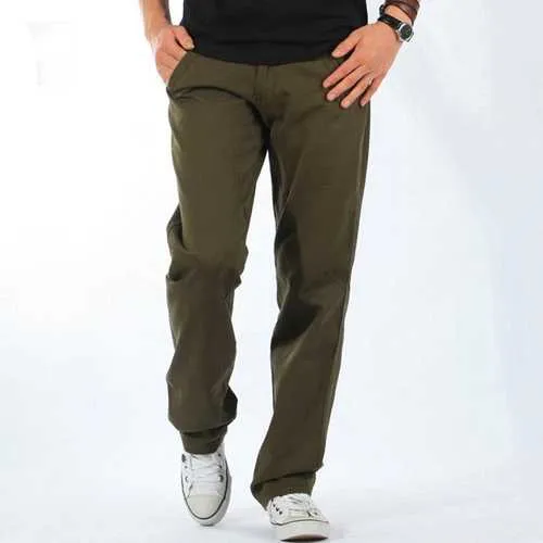 Mens Casual Loose Solid Color Cotton Cargo Pants Outdoor Working Comfortable Pants