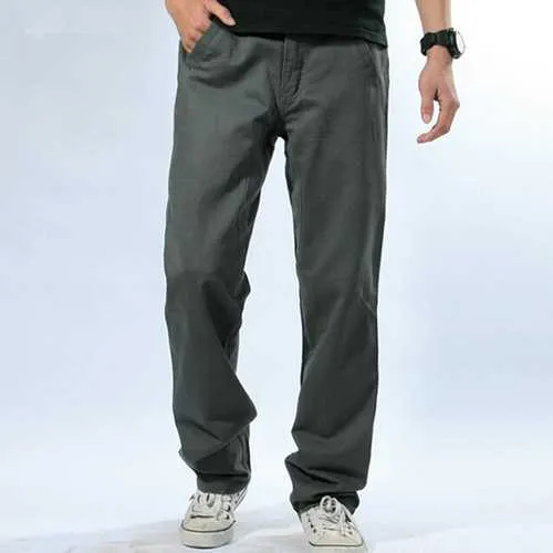 Mens Casual Loose Solid Color Cotton Cargo Pants Outdoor Working Comfortable Pants