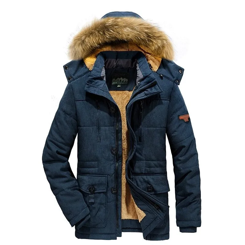 Men's Casual Warm Fur Hooded Winter Parka