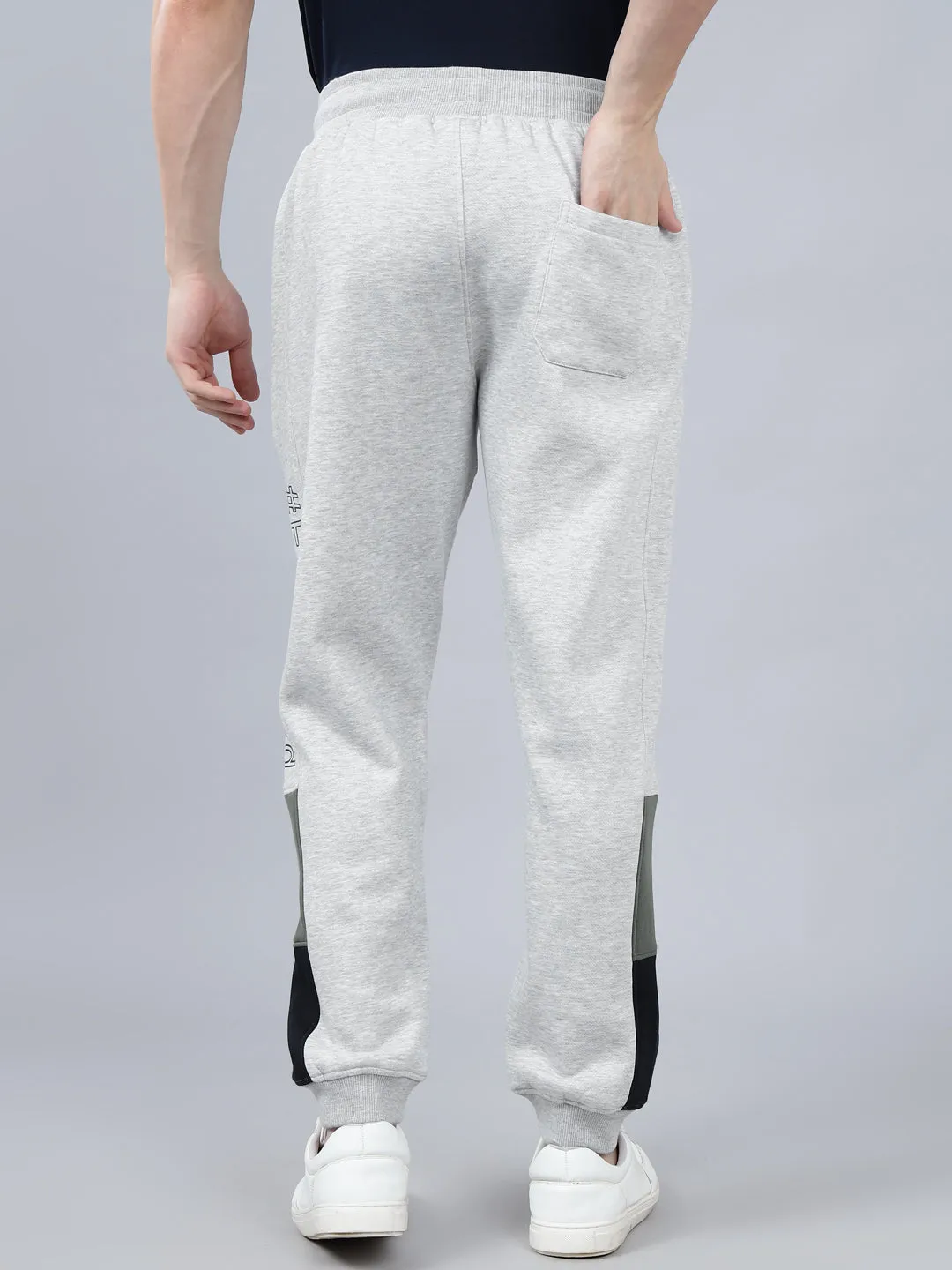 Men's Grey Melange Printed Winter Track Pant