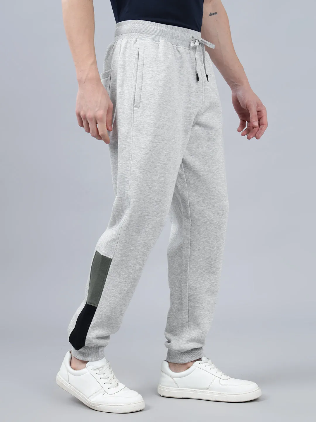 Men's Grey Melange Printed Winter Track Pant