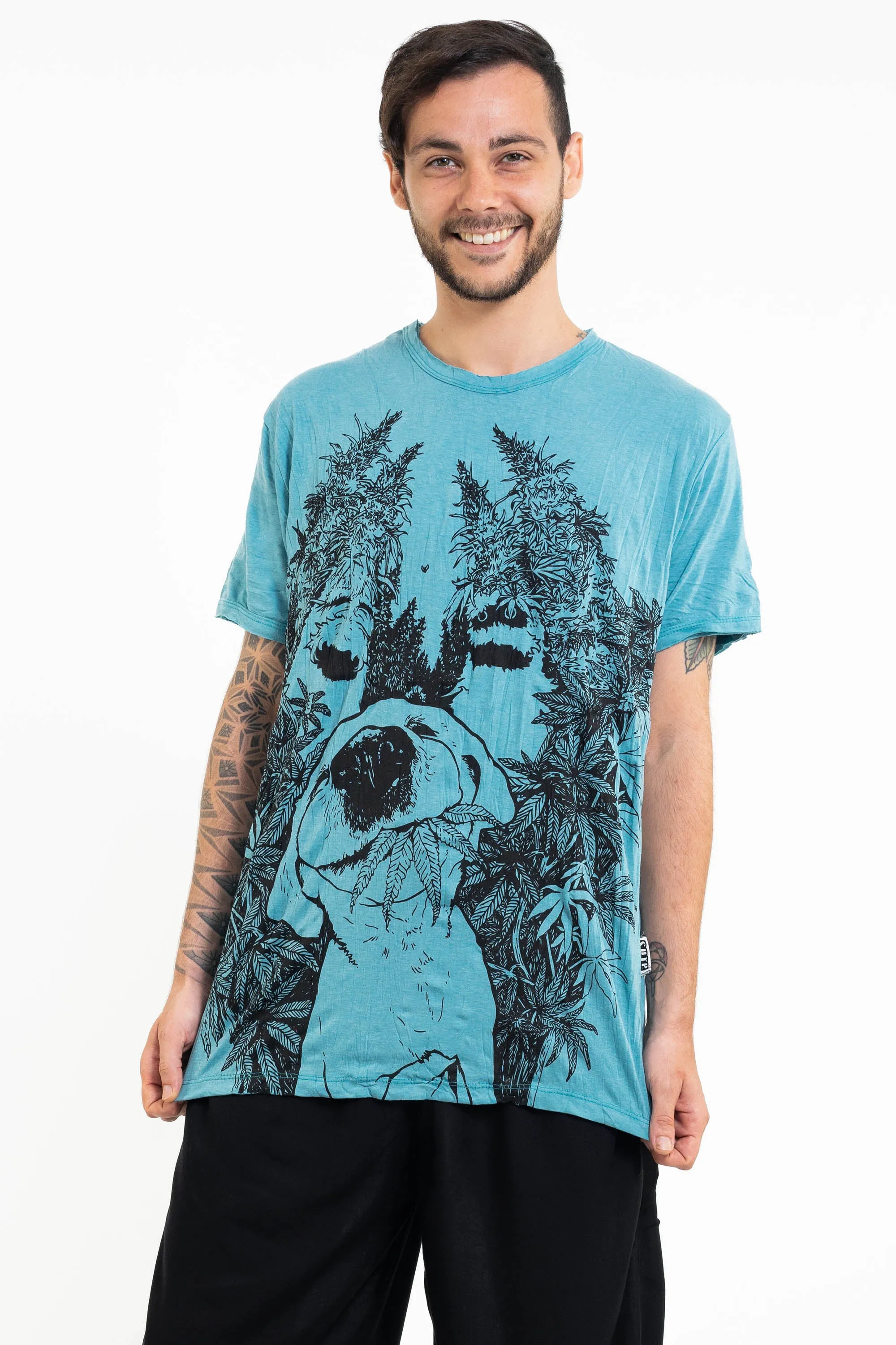 Mens Happy Dog T-Shirt in Turquoise